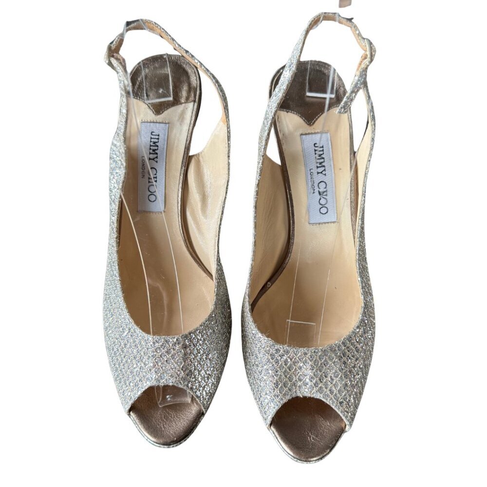 Jimmy Choo Nova Glitter Peep-Toe Slingback Heel womens Size 40 EU - Picture 4 of 10